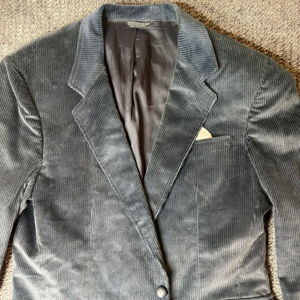 Anthony Allan Vintage Corduroy Blazer Mens Blue Gray Union Made USA Sport Coat